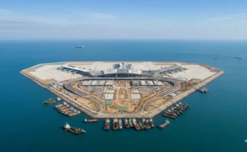 Valija Viajera El Aeropuerto Internacional Dalian Jinzhouwan, levantado sobre una isla artificial en la bahía de Jinzhou